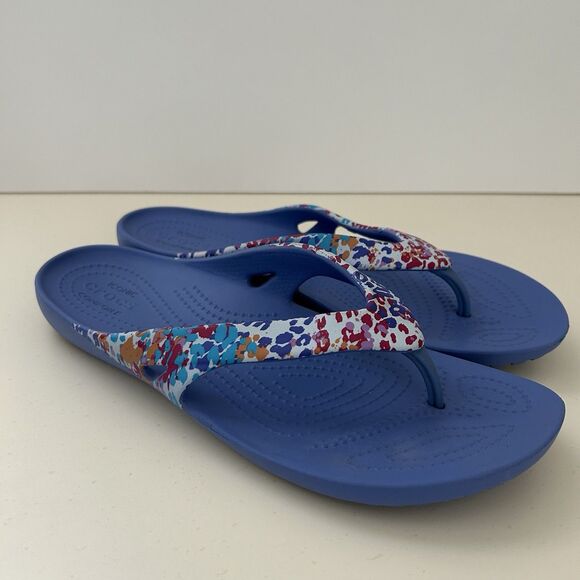 Crocs Sandals Womens Size 9 Kadee II Colorful Paint Splatter Thong Flip Flops - Picture 1 of 10